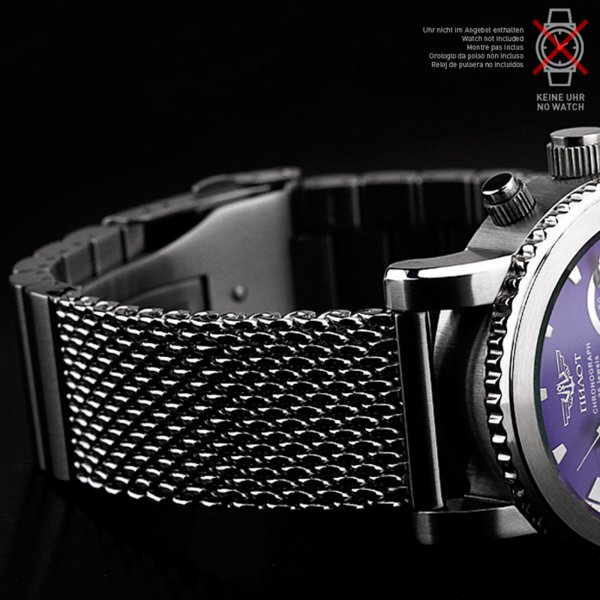 Milanaise Mesh Uhrenarmband - Geflecht & Glieder poliert 24mm